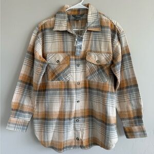 Bass Pro Shops Mustard, Tan and Gray Plaid Shirt